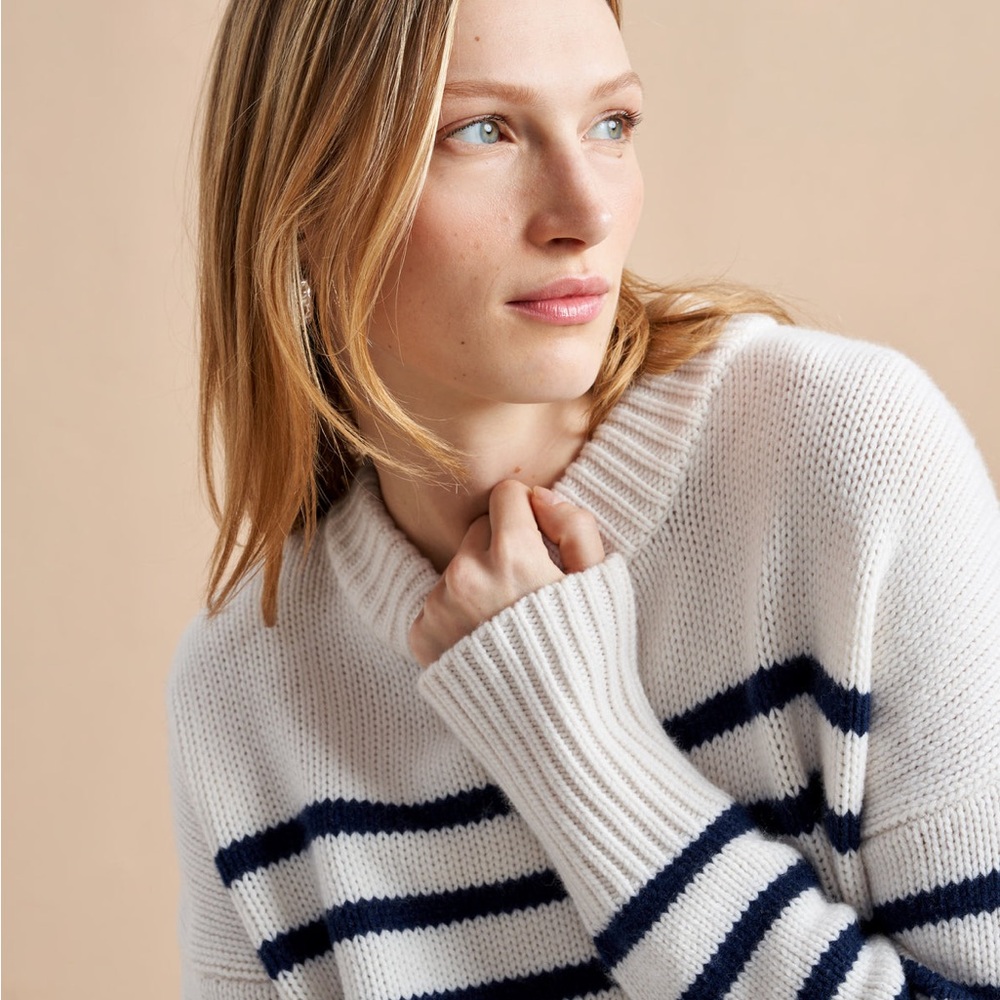 La Ligne Marin Sweater | US M | Cream/Navy Striped Wool & Cashmere Crewneck - Picture 15 of 16
